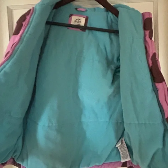 Mini Boden Kids Puffy PufferJacket Purple Pink Brown Floral Winter Coat 11/12 - Picture 3 of 4